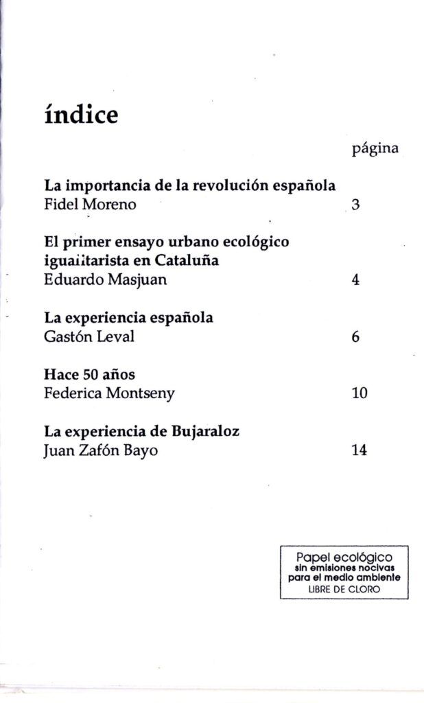 Índice del Fanzine "La importancia de la Revolución Española