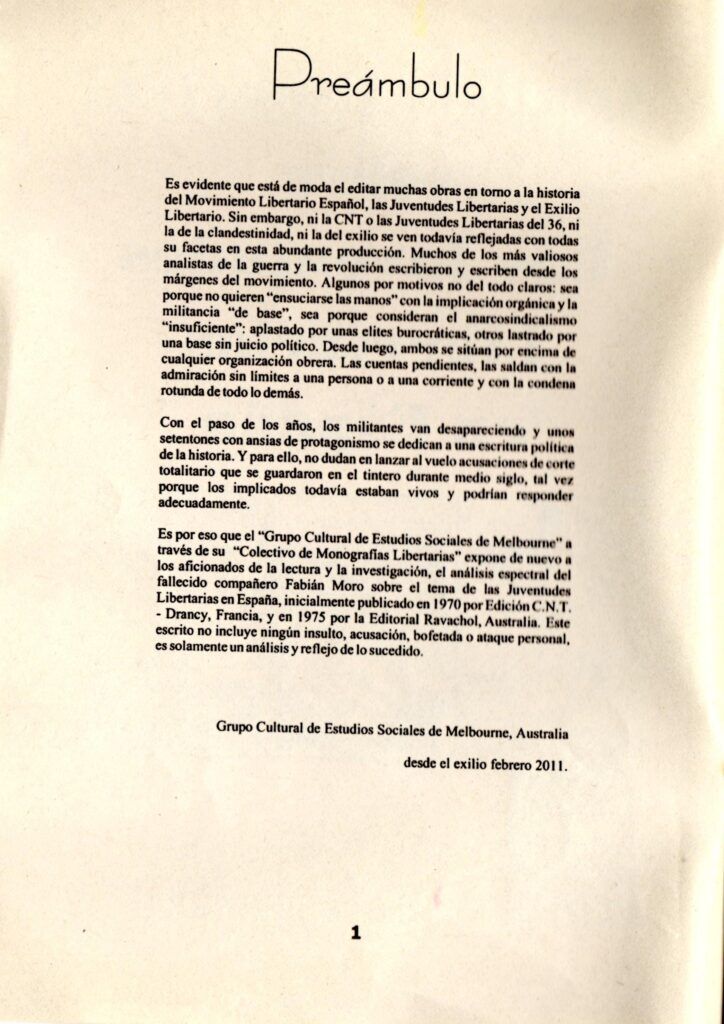 Preàmbul del fanzine Análisis Espectral sobre las Juventudes Libertarias de España